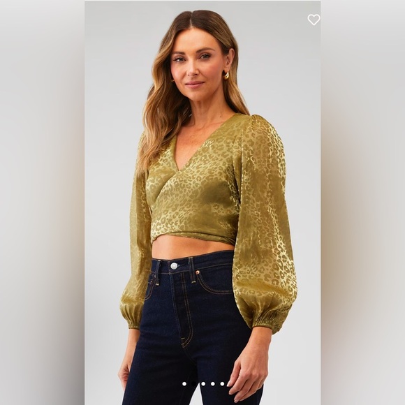 NWOT-Show Me Your MuMu Joplin Blouse, gold cheetah organza Size Medium - Picture 4 of 11